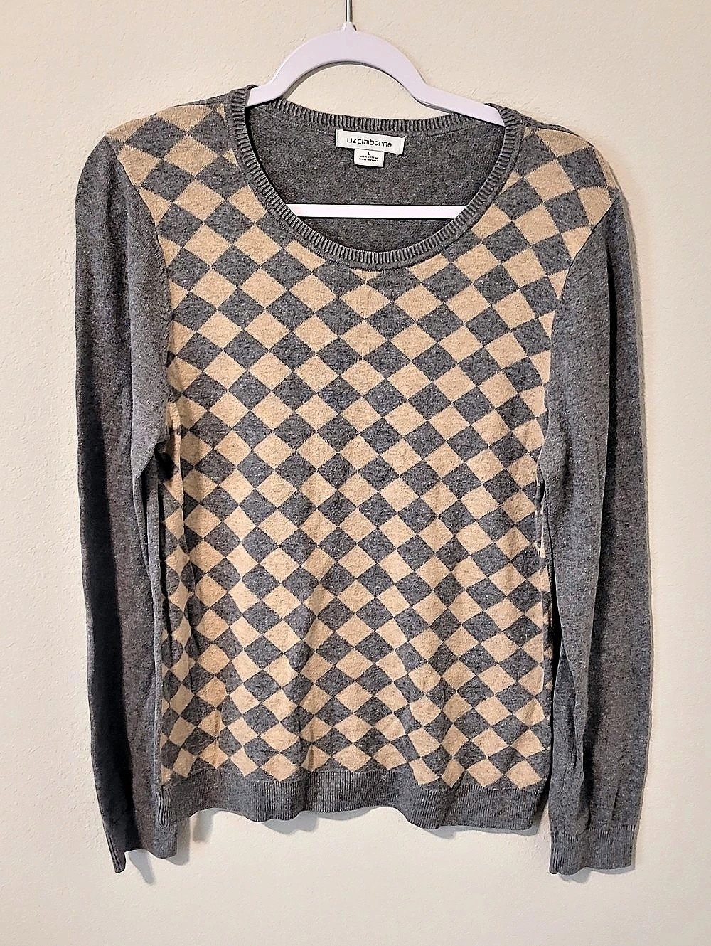 Liz Claiborne Women's Argyle Crewneck Cotton Sweater Size Large